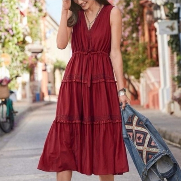 Sundance Dresses & Skirts - Sundance Zura Dress In Dark Red Silk Cotton Blend